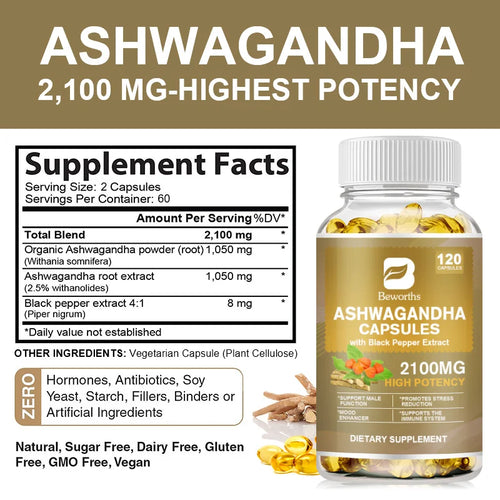 Beworths Ashwagandha Root Extract Capsules for Sleep Anxiety Relief